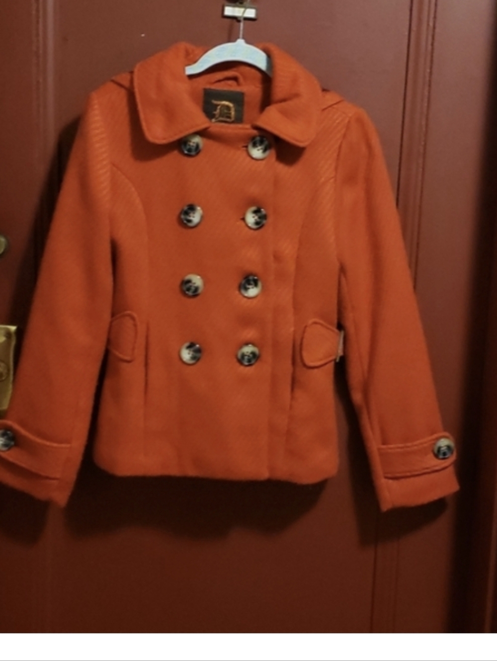 Dollhouse Women's Double-Breasted Orange Longsleeves Peacoat Wool Size Medium